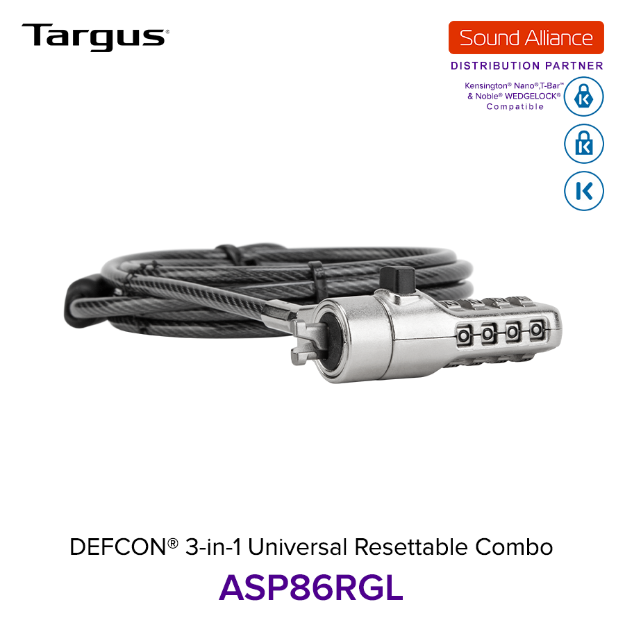  Dây cáp khoá laptop DEFCON® 3 trong 1 Universal Resettable Targus ASP86 