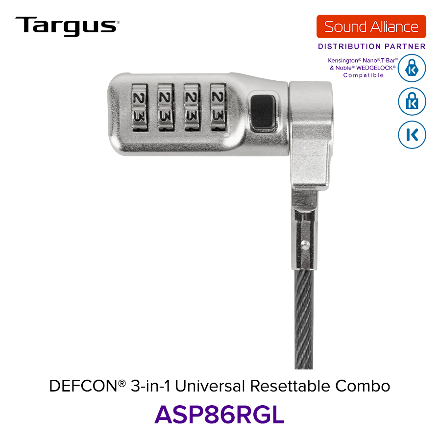  Dây cáp khoá laptop DEFCON® 3 trong 1 Universal Resettable Targus ASP86 