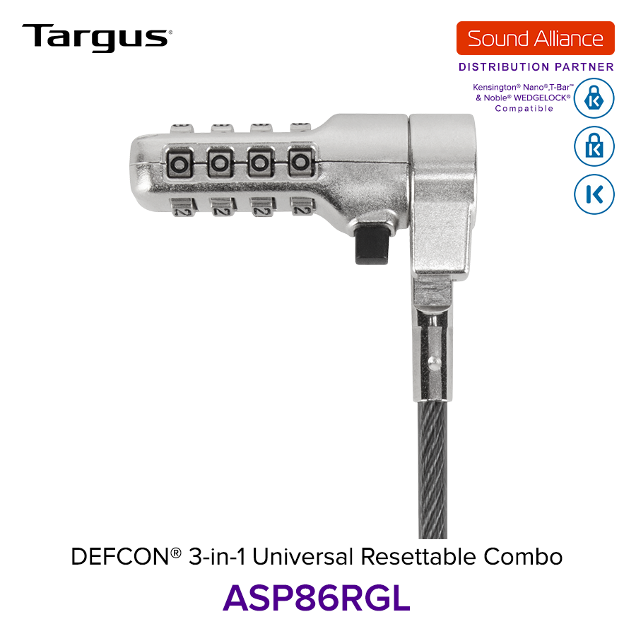  Dây cáp khoá laptop DEFCON® 3 trong 1 Universal Resettable Targus ASP86 