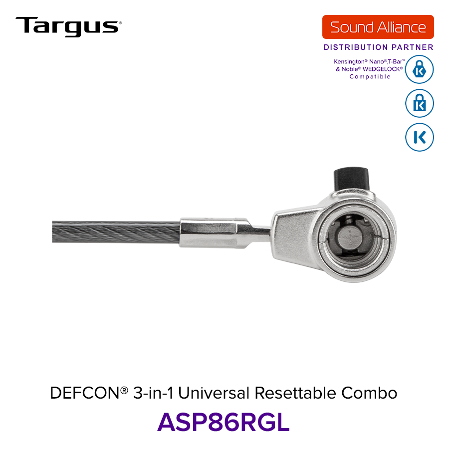  Dây cáp khoá laptop DEFCON® 3 trong 1 Universal Resettable Targus ASP86 