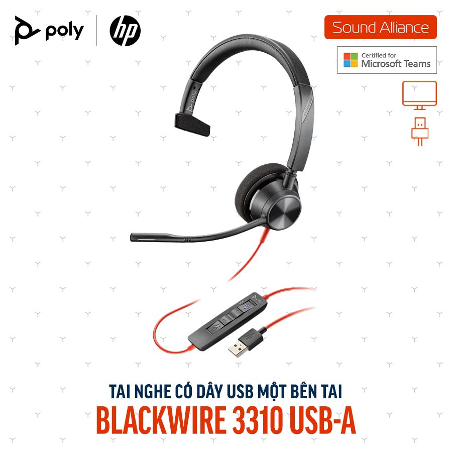  Tai nghe có dây Poly Blackwire 3310 Microsoft Teams USB-A (767F6AA) 