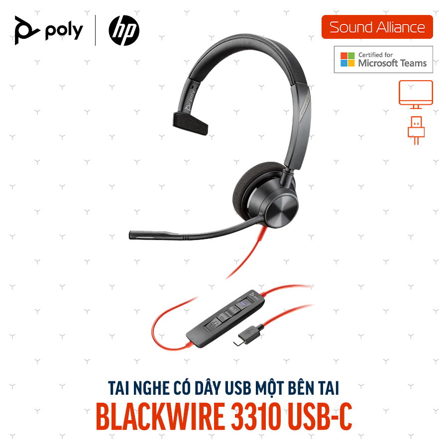  Tai nghe có dây Poly Blackwire 3310 Microsoft Teams USB-C (760Q7AA) 