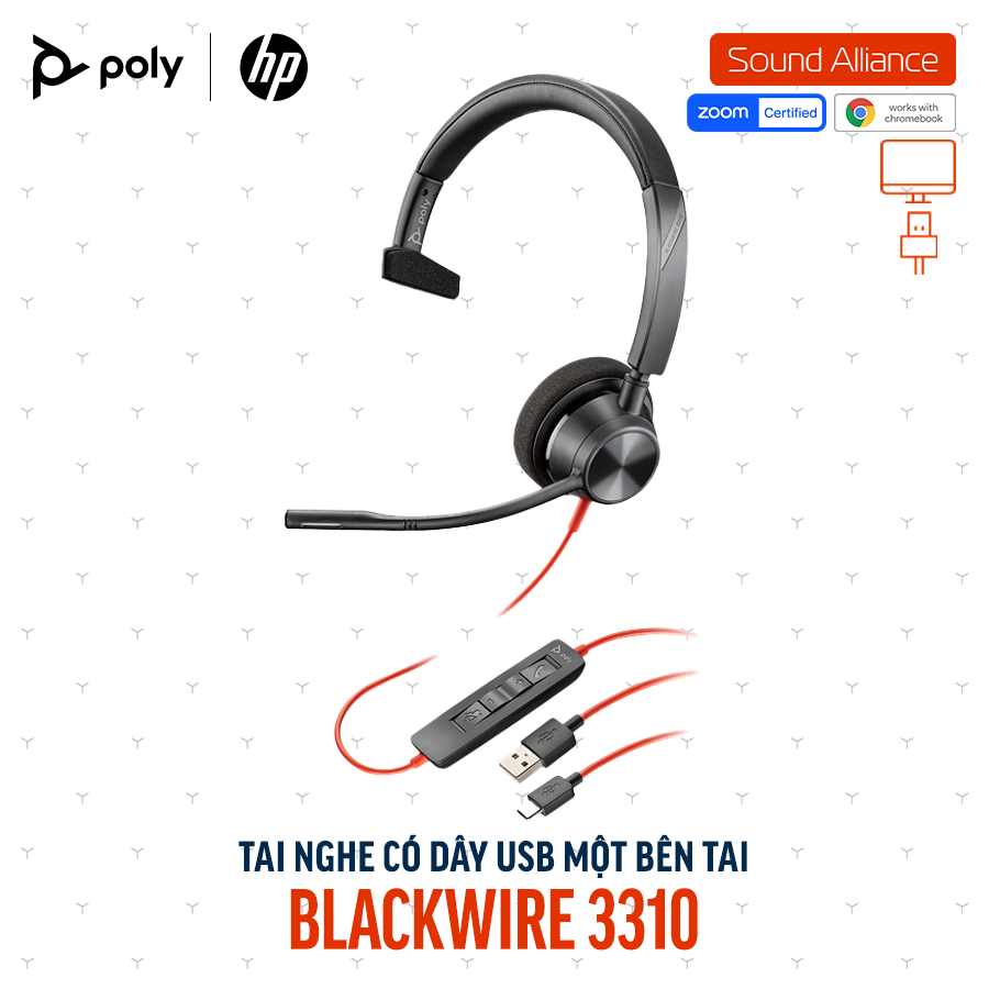  Tai nghe có dây USB một bên tai Poly Blackwire 3310 USB-C (8X215AA) 