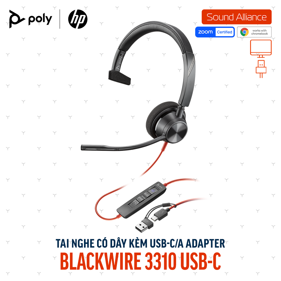  Tai nghe có dây USB một bên tai Poly Blackwire 3310 USB-C (8X215AA) 