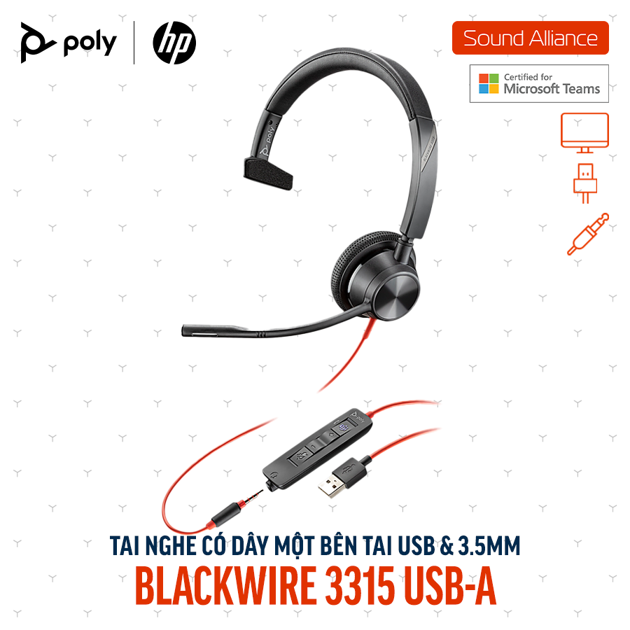  Tai nghe có dây Poly Blackwire 3315 Microsoft Teams USB-A (76J13AA) 