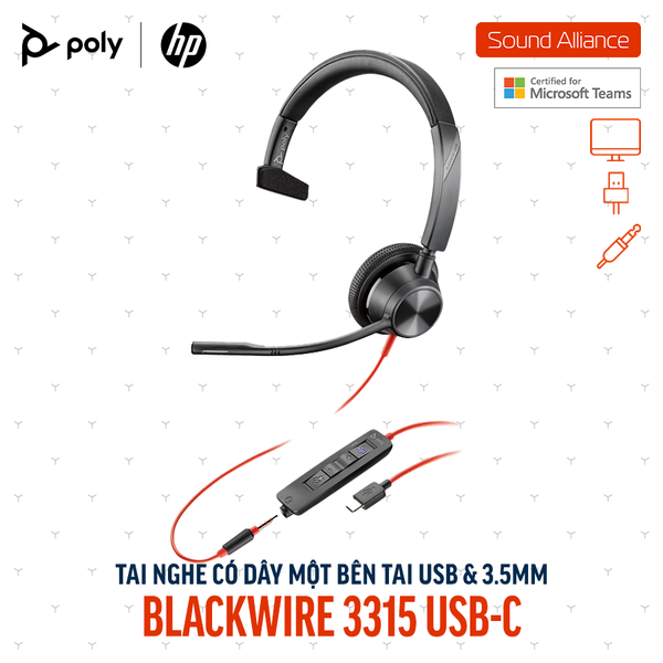  Tai nghe có dây Poly Blackwire 3315 Microsoft Teams USB-C (76J15AA) 