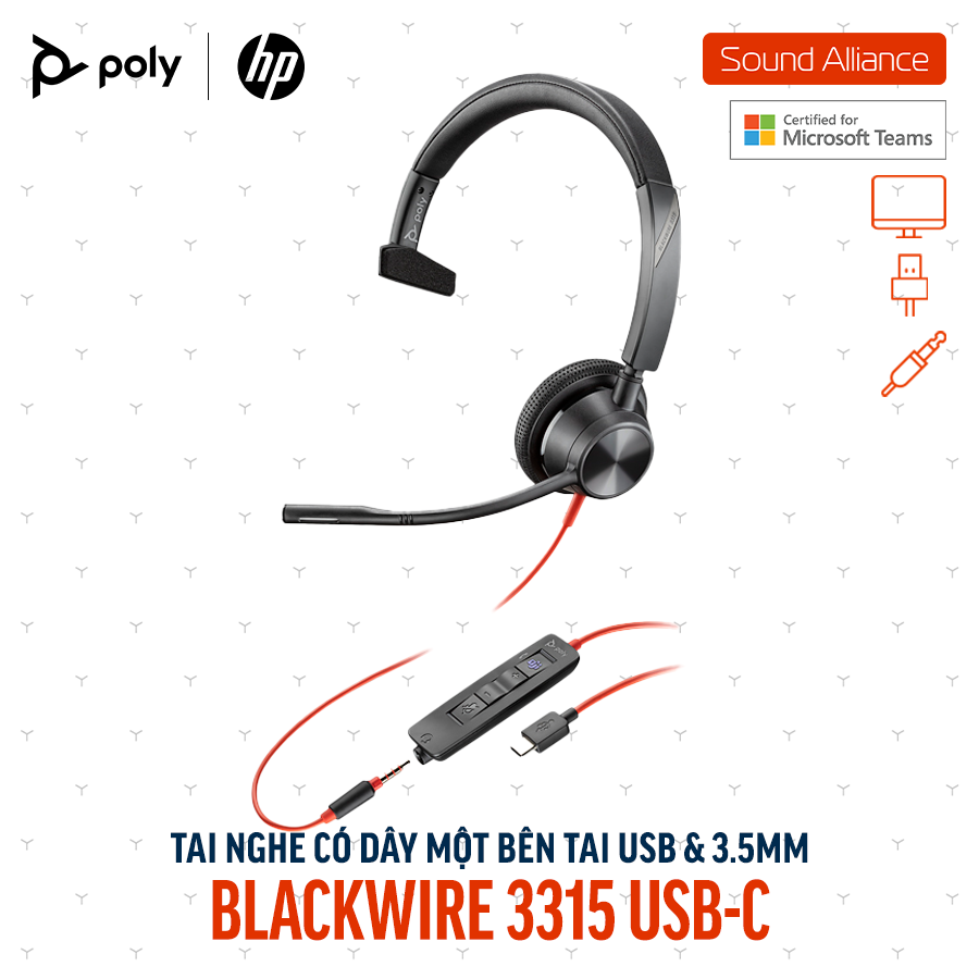  Tai nghe có dây Poly Blackwire 3315 Microsoft Teams USB-C (76J15AA) 
