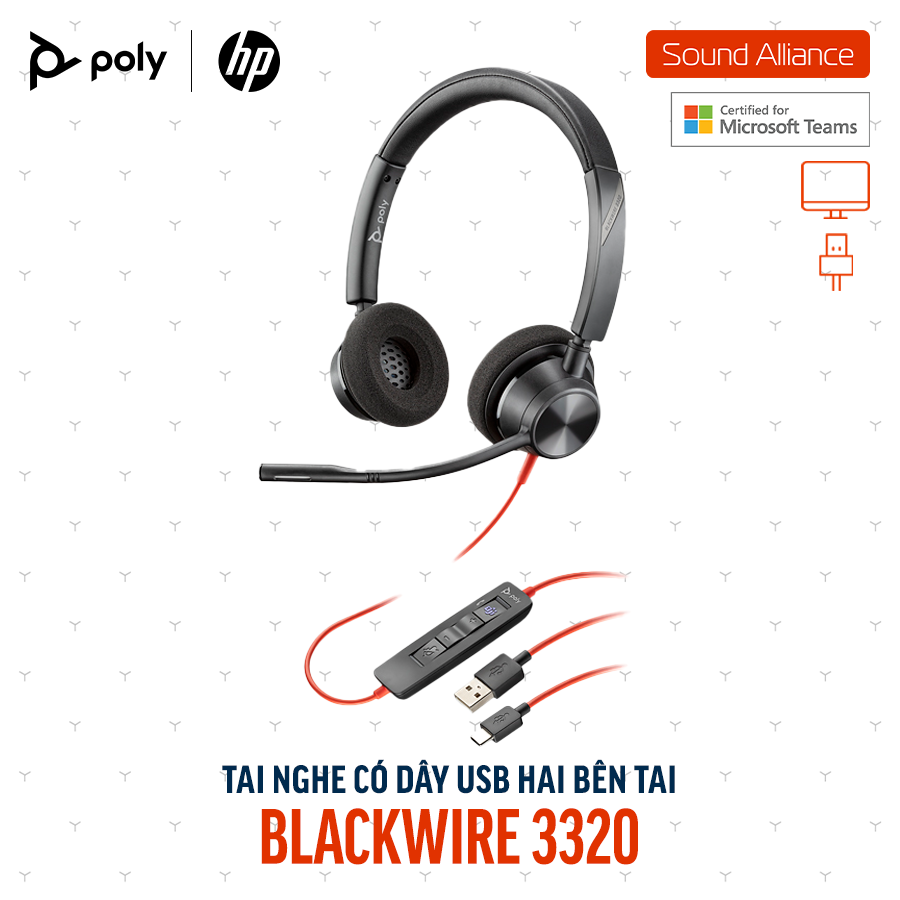  Tai nghe có dây Poly Blackwire 3320 Microsoft Teams USB-A (76J17AA) 