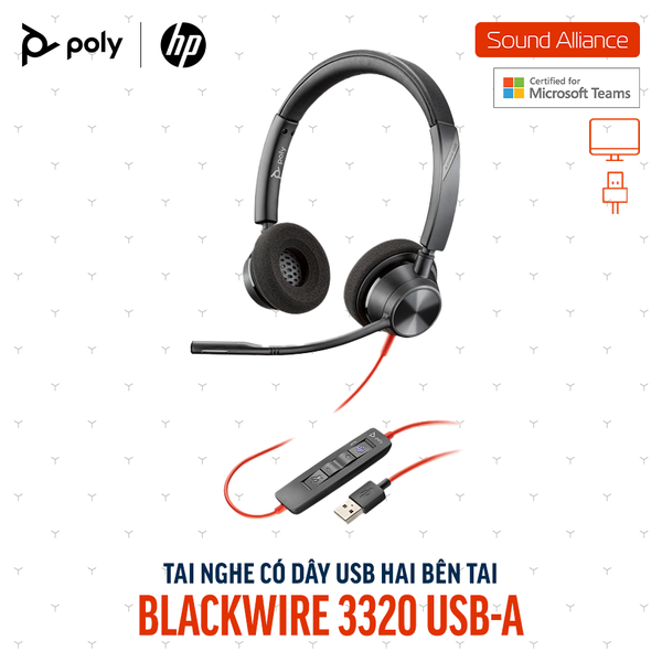  Tai nghe có dây Poly Blackwire 3320 Microsoft Teams USB-A (76J17AA) 