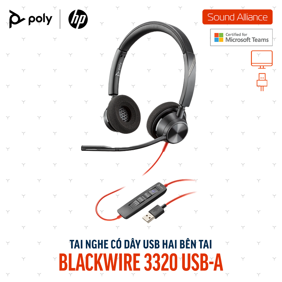  Tai nghe có dây Poly Blackwire 3320 Microsoft Teams USB-A (76J17AA) 