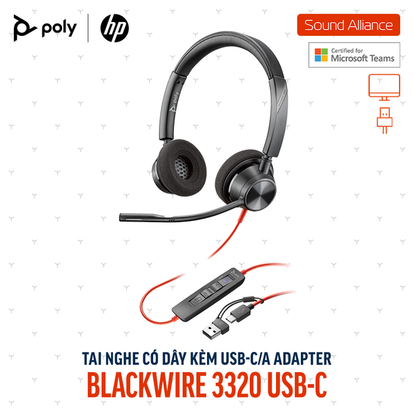 Tai nghe có dây Poly Blackwire 3320 Microsoft Teams USB-C (8X220AA) 