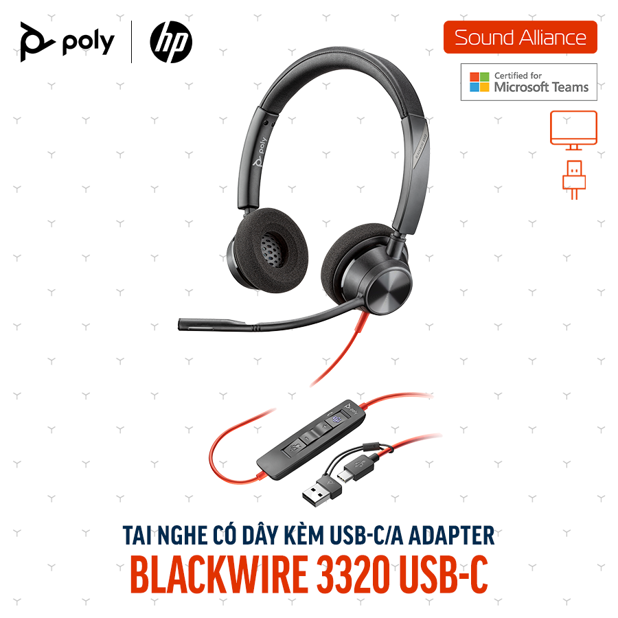  Tai nghe có dây Poly Blackwire 3320 Microsoft Teams USB-C (8X220AA) 