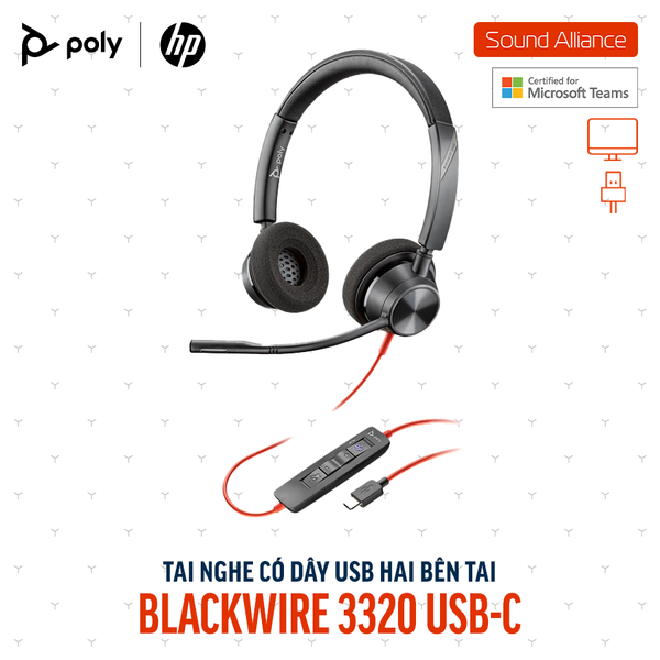  Tai nghe có dây Poly Blackwire 3320 Microsoft Teams USB-C (76J19AA) 