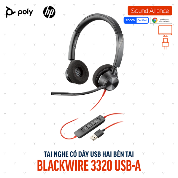  Tai nghe có dây USB hai bên tai Poly Blackwire 3320 USB-A (76J16AA) 