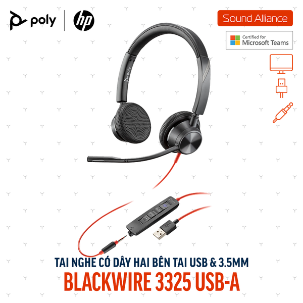  Tai nghe có dây Poly Blackwire 3325 Microsoft Teams USB-A (76J21AA) 