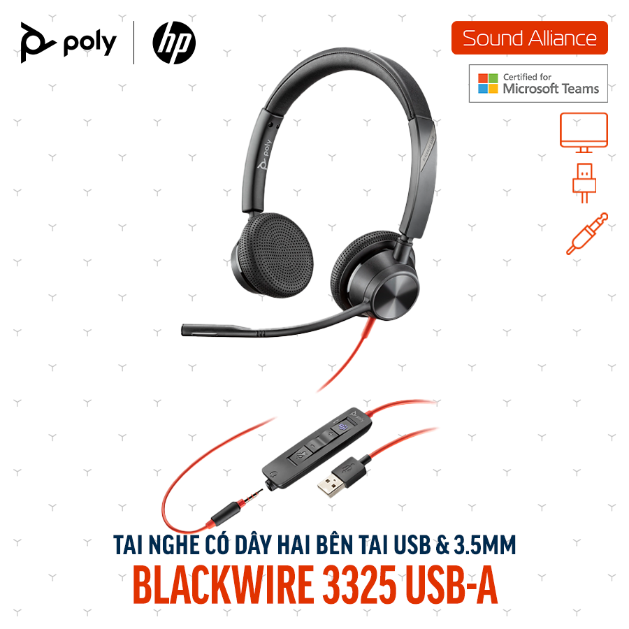  Tai nghe có dây Poly Blackwire 3325 Microsoft Teams USB-A (76J21AA) 
