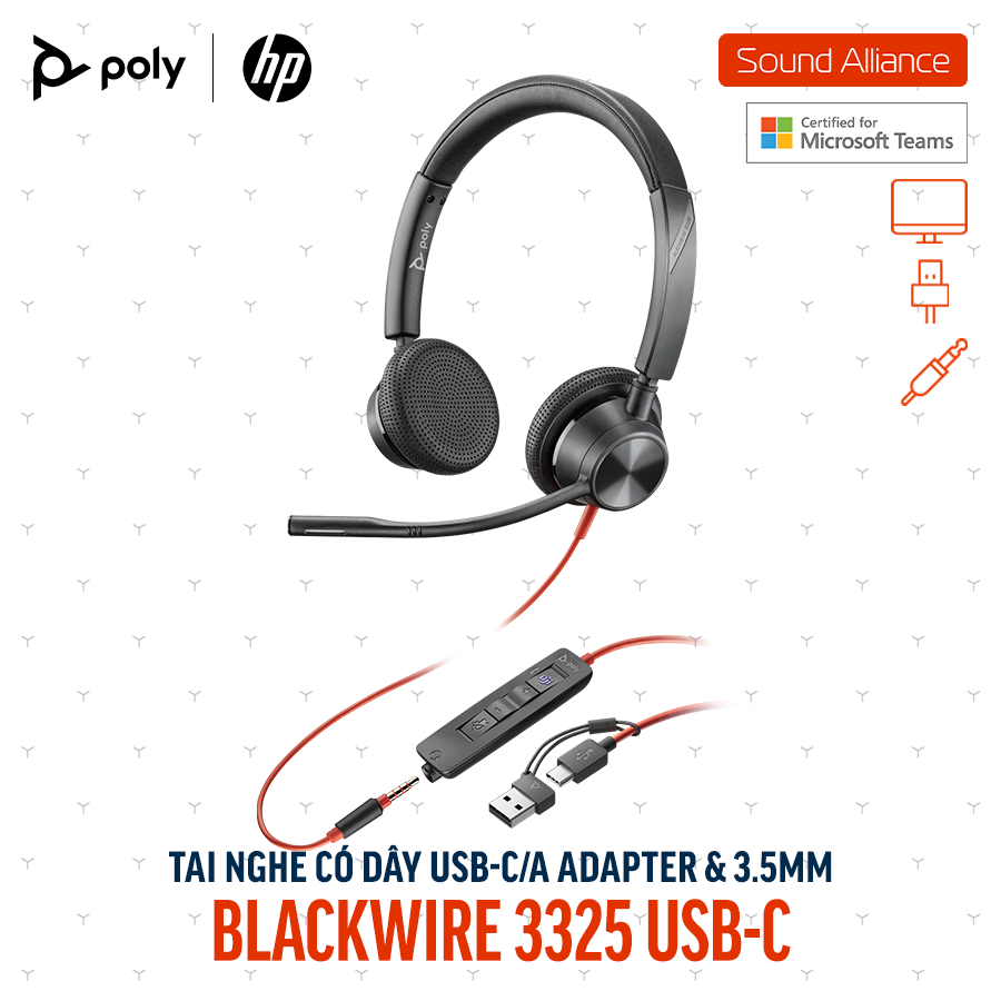  Tai nghe có dây Poly Blackwire 3325 Microsoft Teams USB-C (8X222AA) 