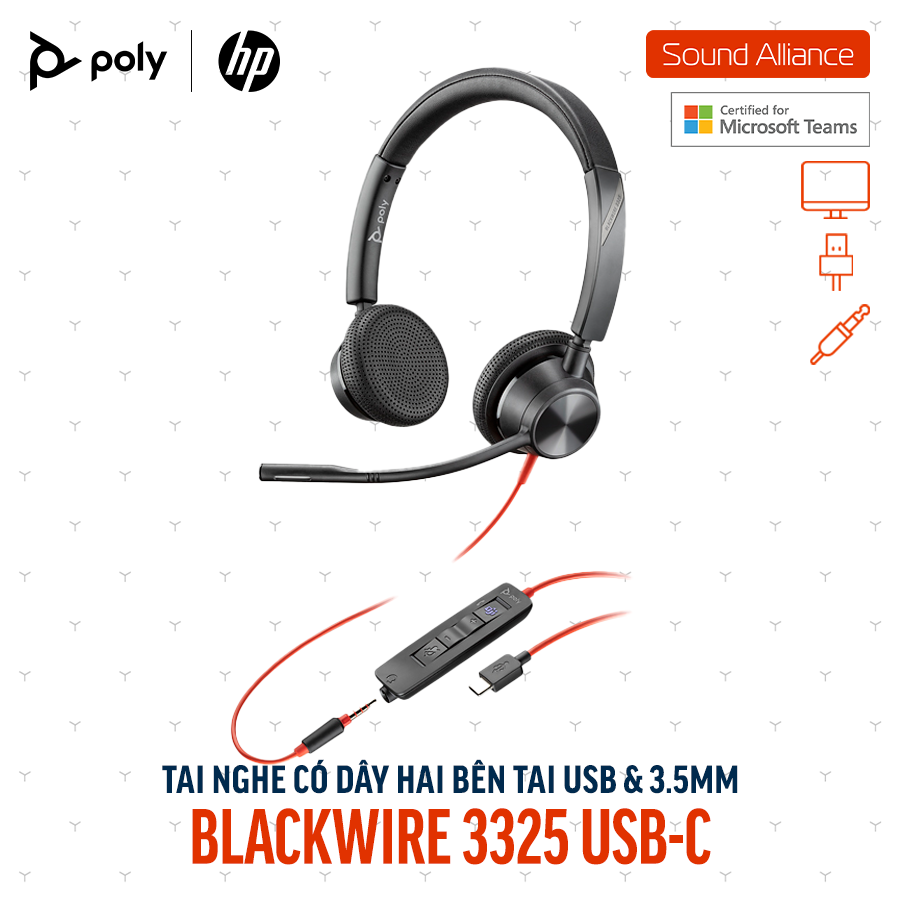  Tai nghe có dây Poly Blackwire 3325 Microsoft Teams USB-C (76J23AA) 