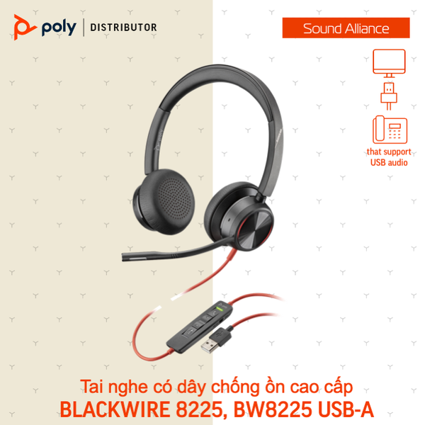  Tai nghe ANC có dây USB Stereo Poly Blackwire 8225, BW8225 