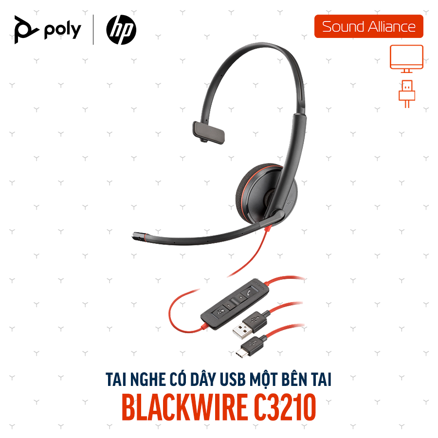  Tai nghe có dây USB một bên tai Poly Blackwire 3210 USB-A (80S01A6) 