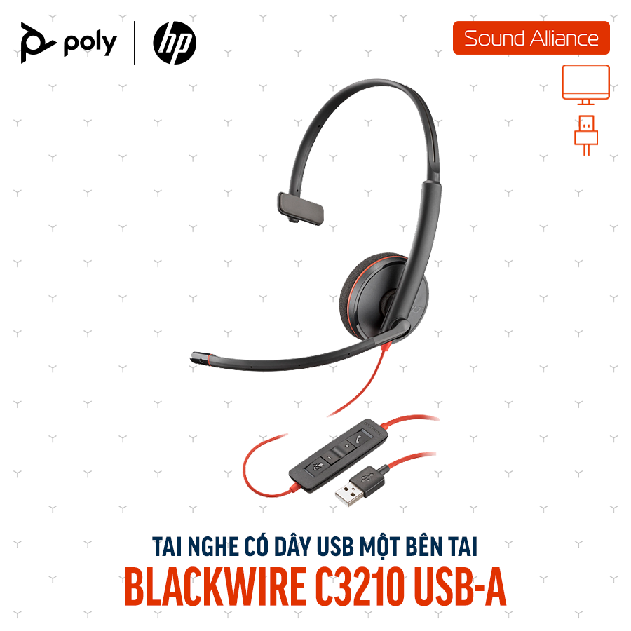  Tai nghe có dây USB một bên tai Poly Blackwire 3210 USB-A (80S01A6) 