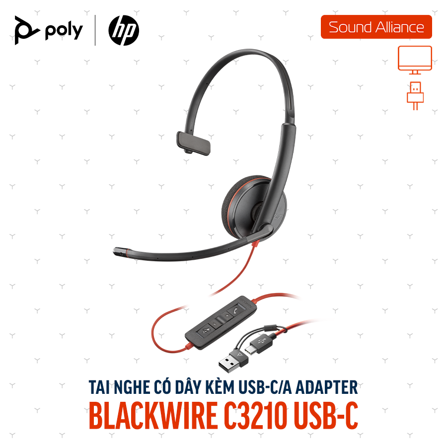  Tai nghe có dây USB một bên tai Poly Blackwire 3210 USB-C (8X214AA) 