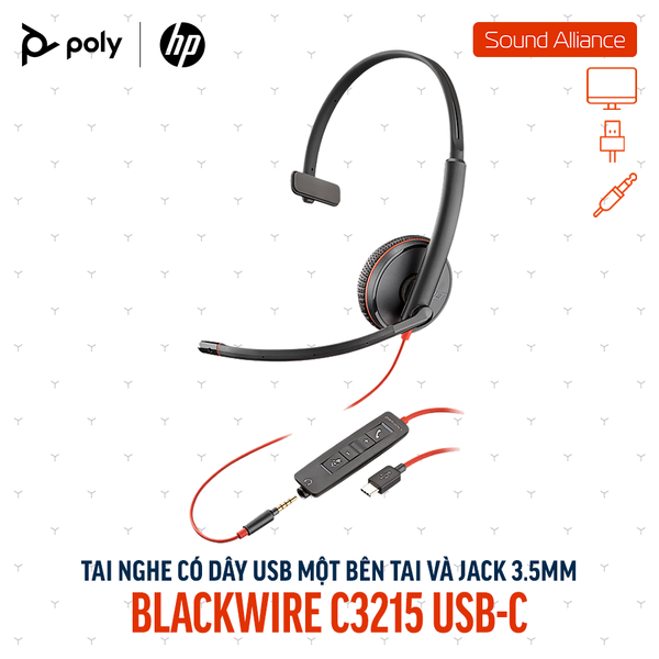  Tai nghe USB và 3.5mm một bên tai Poly Blackwire 3215 USB-C (80S05A6) 