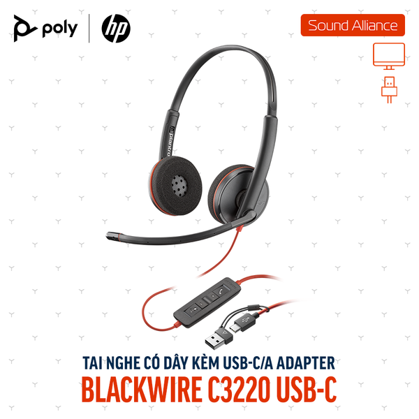  Tai nghe có dây USB hai bên tai Poly Blackwire 3220 USB-C (8X228AA) 