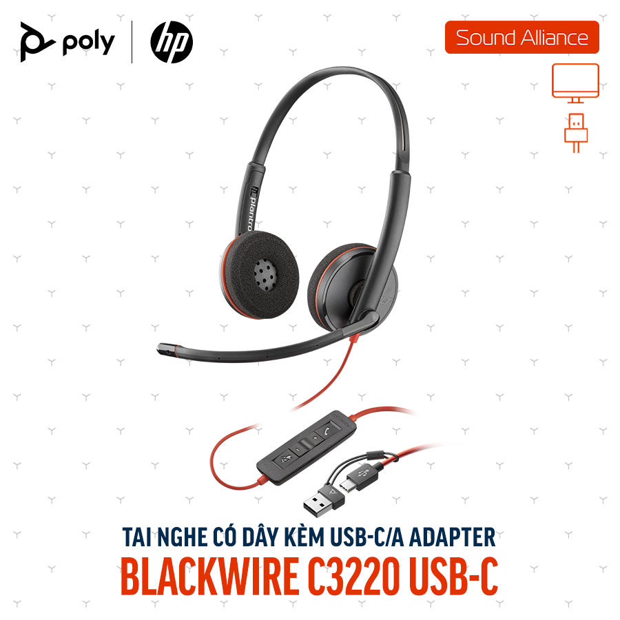  Tai nghe có dây USB hai bên tai Poly Blackwire 3220 USB-C (93S87AA) 