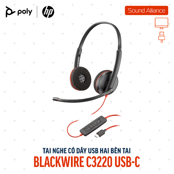  Tai nghe có dây USB hai bên tai Poly Blackwire 3220 USB-C (80S07A6) 