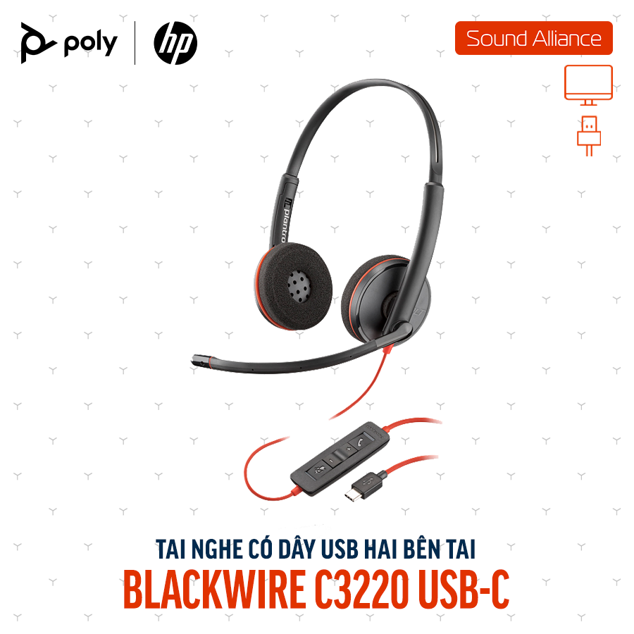  Tai nghe có dây USB hai bên tai Poly Blackwire 3220 USB-C (80S07A6) 