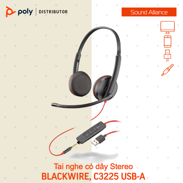  Tai nghe có dây USB Stereo Poly Blackwire 3225, C3225 