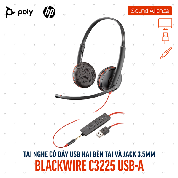  Tai nghe USB và 3.5mm hai bên tai Poly Blackwire 3225 USB-A (80S11A6) 