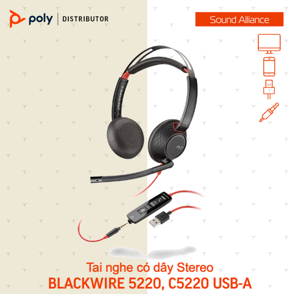  Tai nghe có dây USB Stereo Poly Blackwire 5220, C5220 