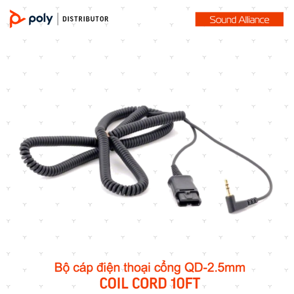 Bộ cáp kết nối QD sang 2.5mm cho điện thoại Plantronics Coil Cord 10ft 