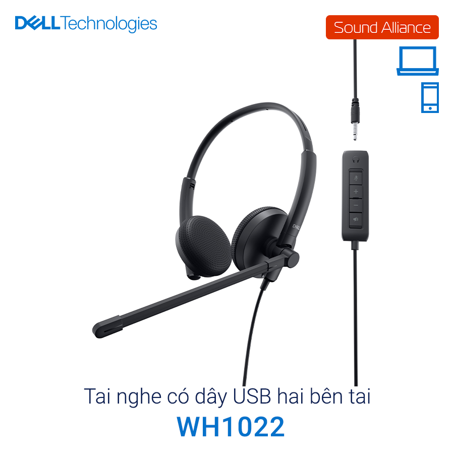  Tai nghe có dây USB-A và jack 3.5mm hai bên tai Dell WH1022 