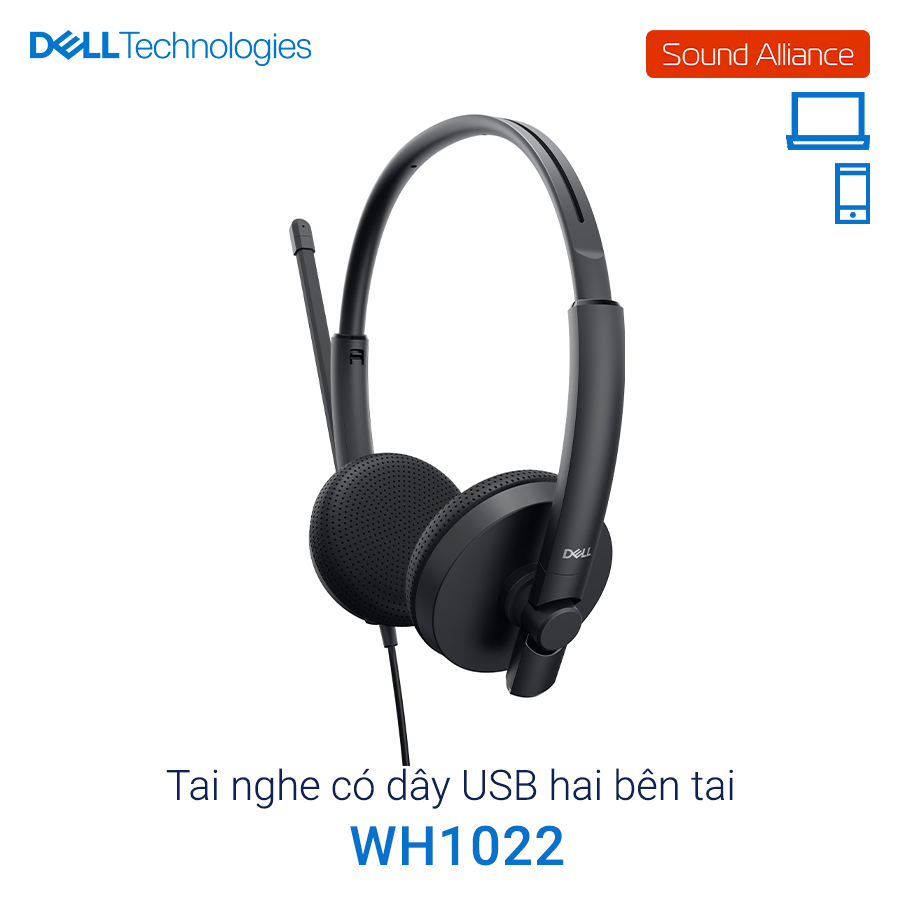  Tai nghe có dây USB-A và jack 3.5mm hai bên tai Dell WH1022 