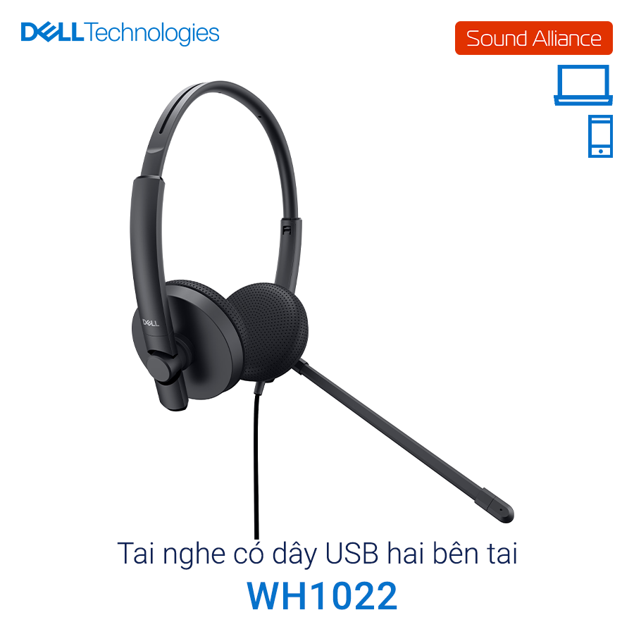  Tai nghe có dây USB-A và jack 3.5mm hai bên tai Dell WH1022 