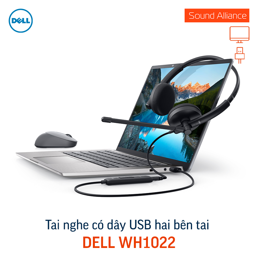  Tai nghe có dây USB hai bên tai Dell WH1022 