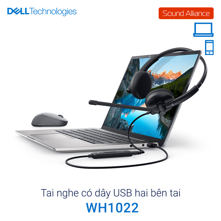  Tai nghe có dây USB-A và jack 3.5mm hai bên tai Dell WH1022 