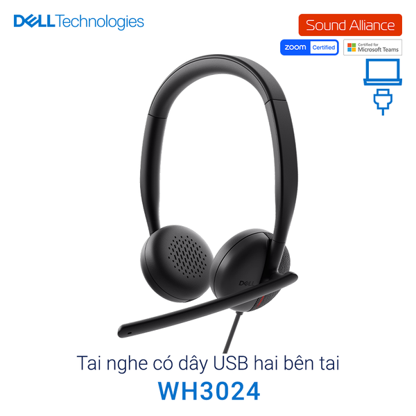  Tai nghe có dây USB hai bên tai Dell WH3024 USB-C 