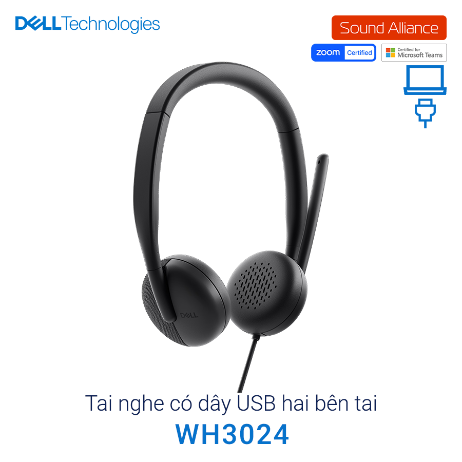  Tai nghe có dây USB hai bên tai Dell WH3024 USB-C 