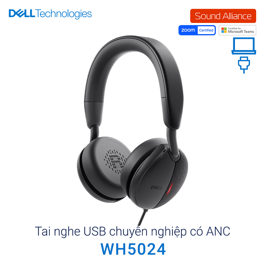  Tai nghe ANC có dây USB hai bên tai chuyên nghiệp Dell WH5024 