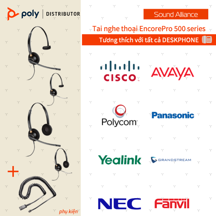  Tai nghe tổng đài có dây hai bên tai Poly EncorePro 520 (783P6AA#ABA) 