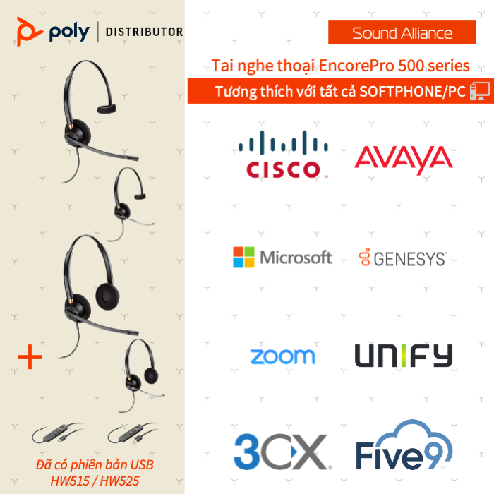  Tai nghe tổng đài có dây hai bên tai Poly EncorePro 520 (783P7AA#AC3) 