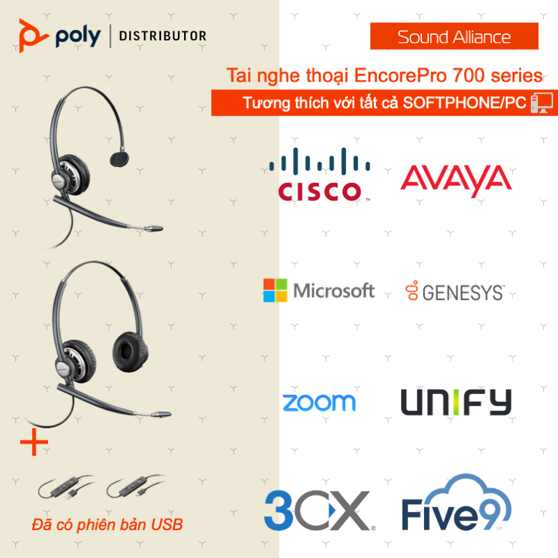  Tai nghe tổng đài có dây hai bên tai Poly EncorePro 720 (8R707AA#AC3) 