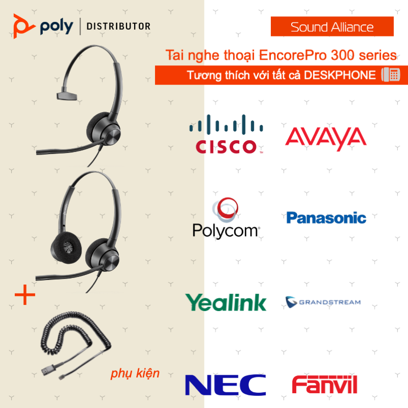  Tai nghe tổng đài có dây hai bên tai Poly EncorePro 320 (77T26AA) 