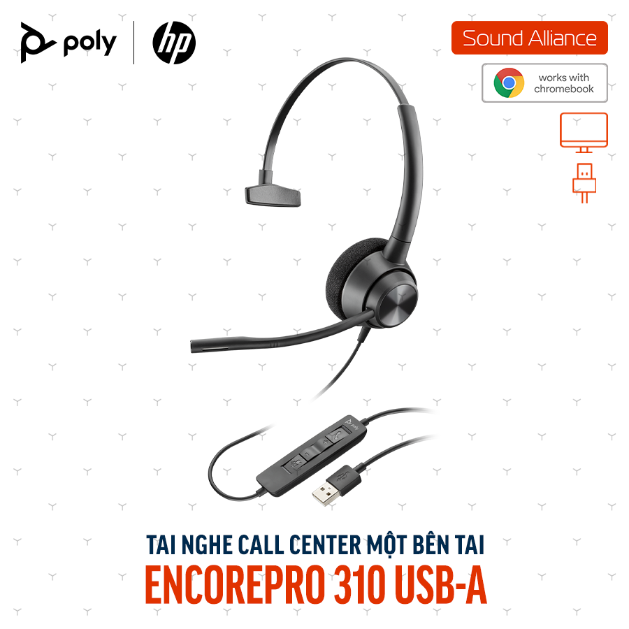  Tai nghe tổng đài có dây USB-A một bên tai Poly EncorePro 310 767G1AA 