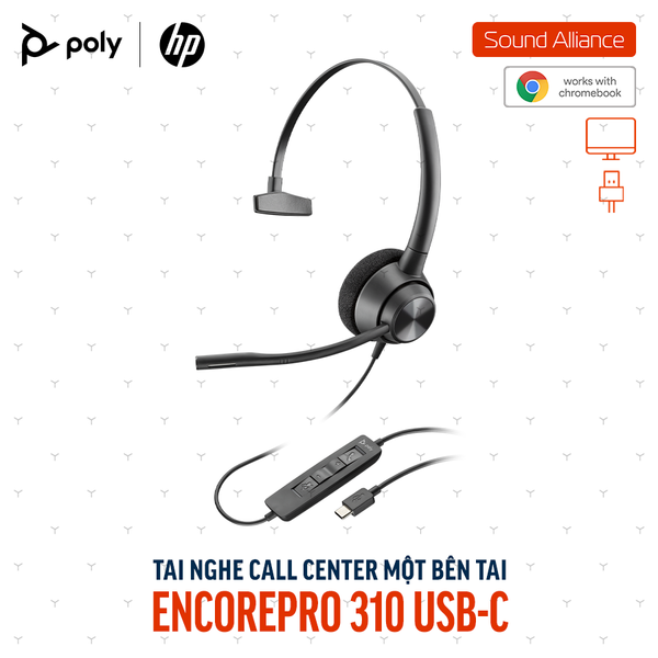  Tai nghe tổng đài có dây USB-C một bên tai Poly EncorePro 310 760Q8AA 