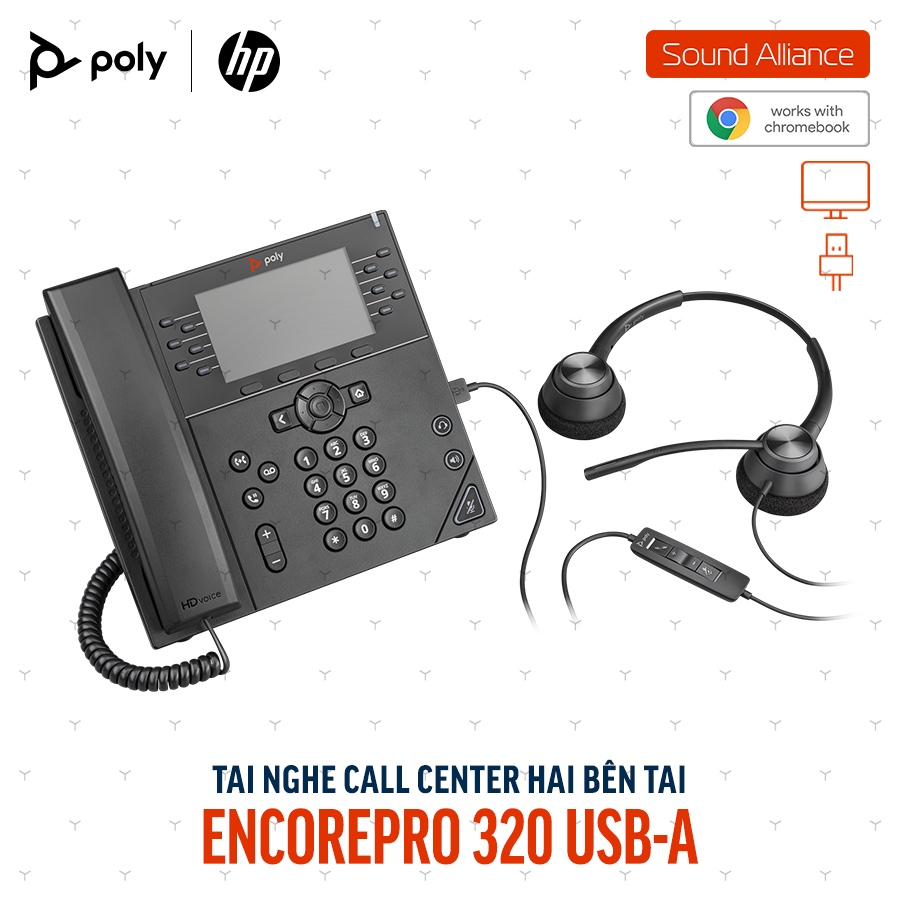  Tai nghe tổng đài có dây hai bên tai Poly EncorePro 320 (77T26AA) 